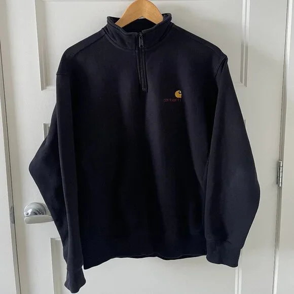 Carhartt WIP Mens Half Zip American Script Sweat Top Black - Excellent Condition - Picture 1 of 5